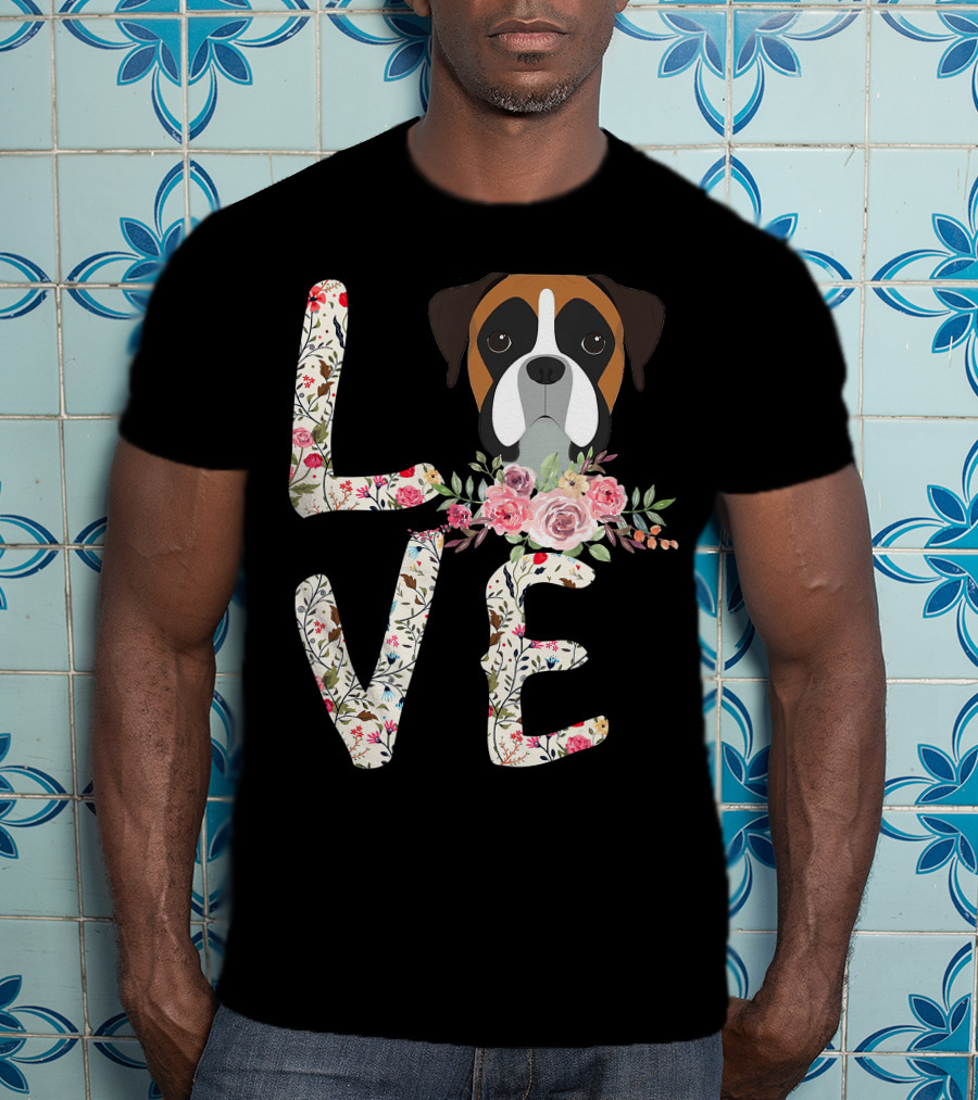 Love Boxer Dog Floral T-Shirt