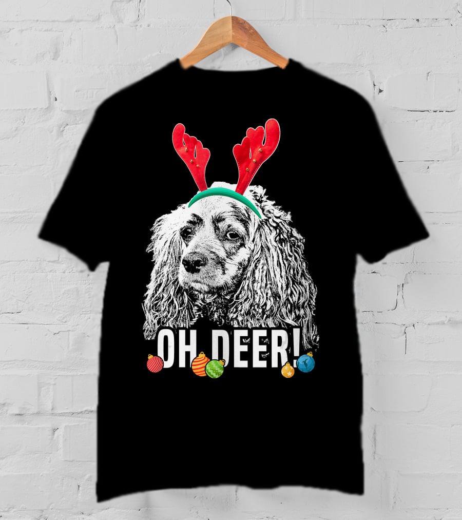 Oh Deer Funny Cocker Spaniel Reindeer Antlers Christmas Ornaments T-Shirt