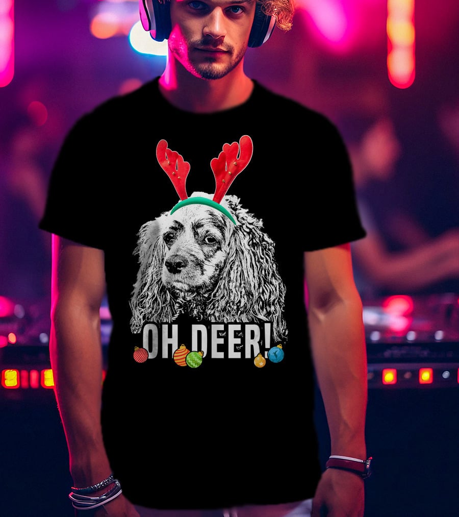 Oh Deer Funny Cocker Spaniel Reindeer Antlers Christmas Ornaments T-Shirt