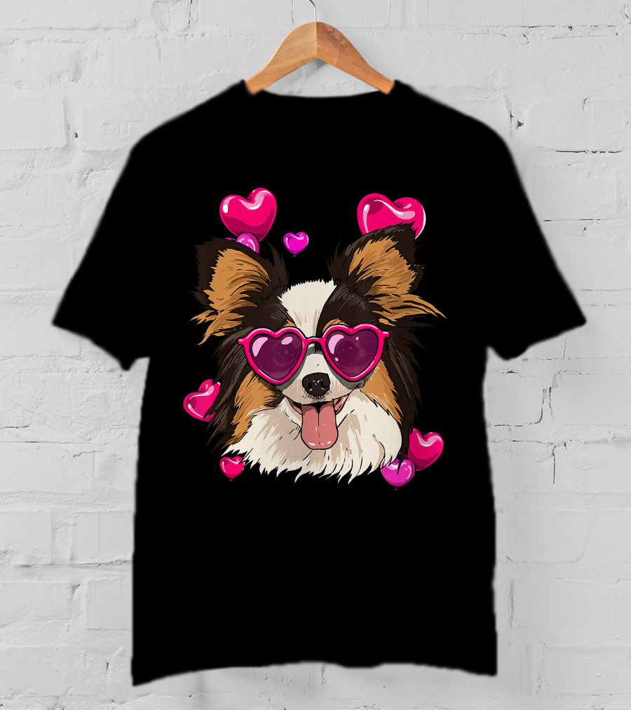 Papillon Heart Sunglasses Pink Hearts Valentines Day T-Shirt