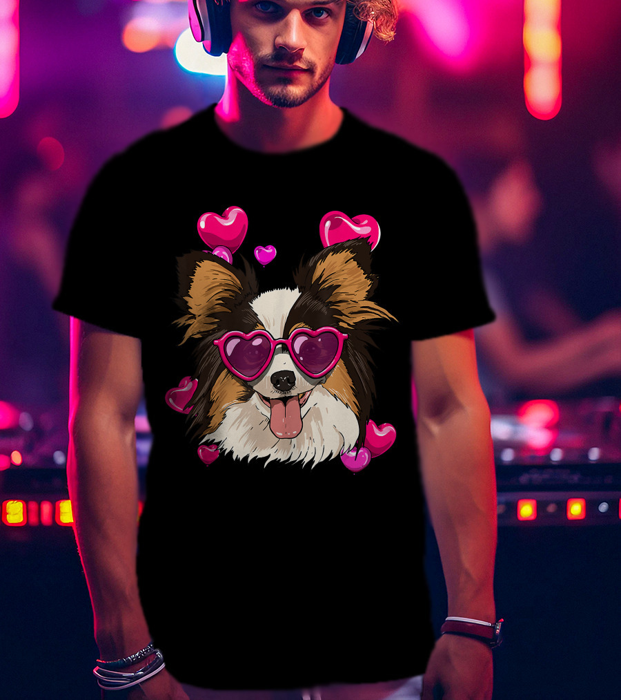 Papillon Heart Sunglasses Pink Hearts Valentines Day T-Shirt