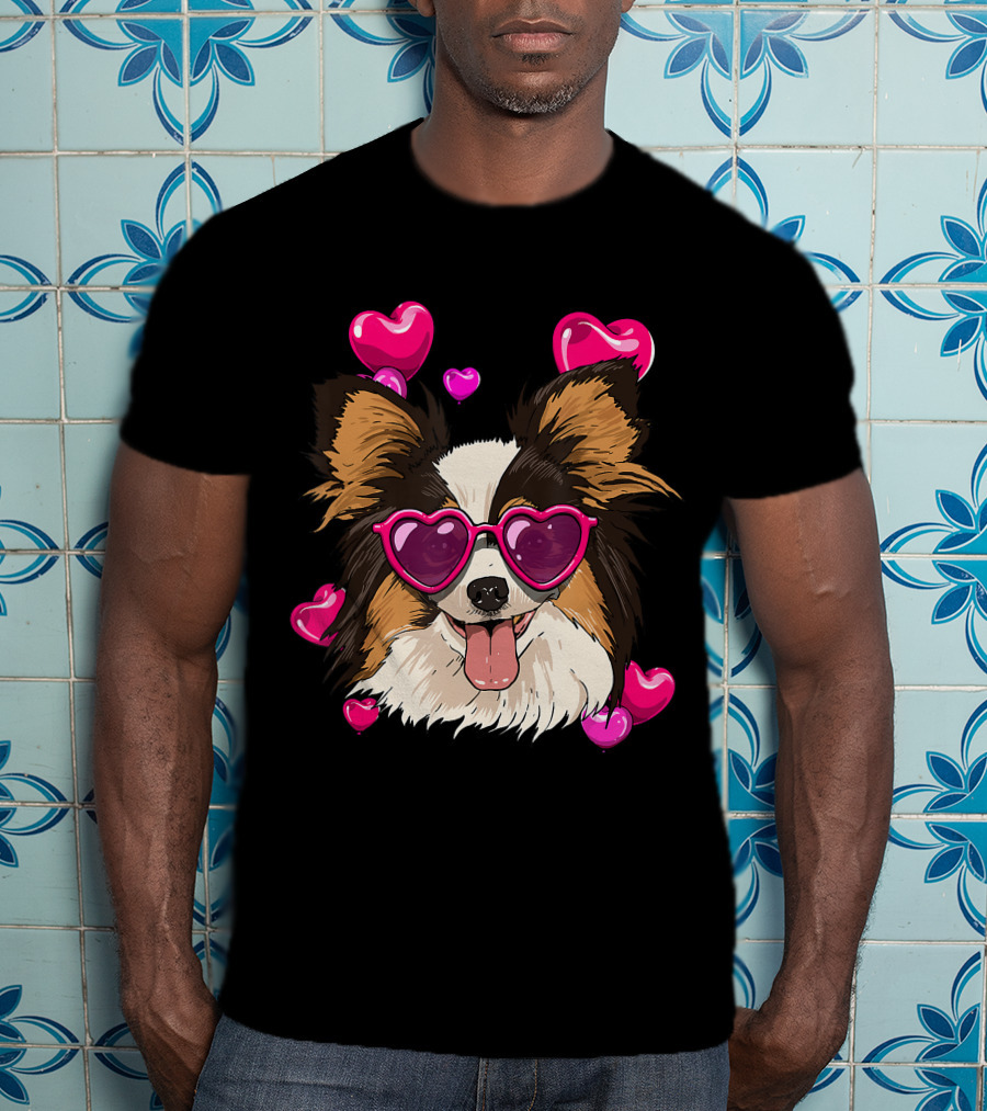 Papillon Heart Sunglasses Pink Hearts Valentines Day T-Shirt