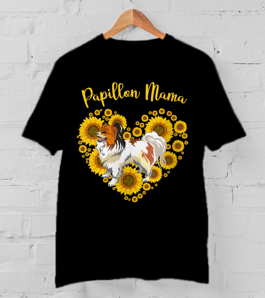 Papillon Mama Sunflower Heart T-Shirt