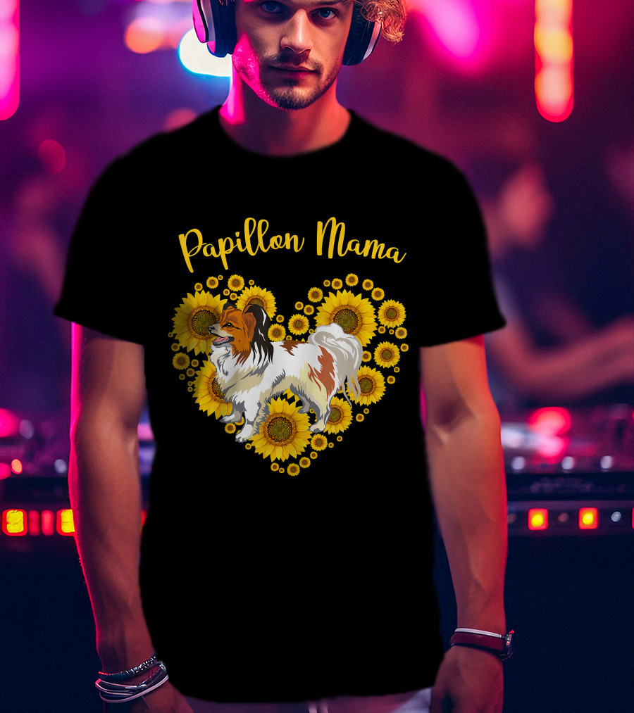 Papillon Mama Sunflower Heart T-Shirt