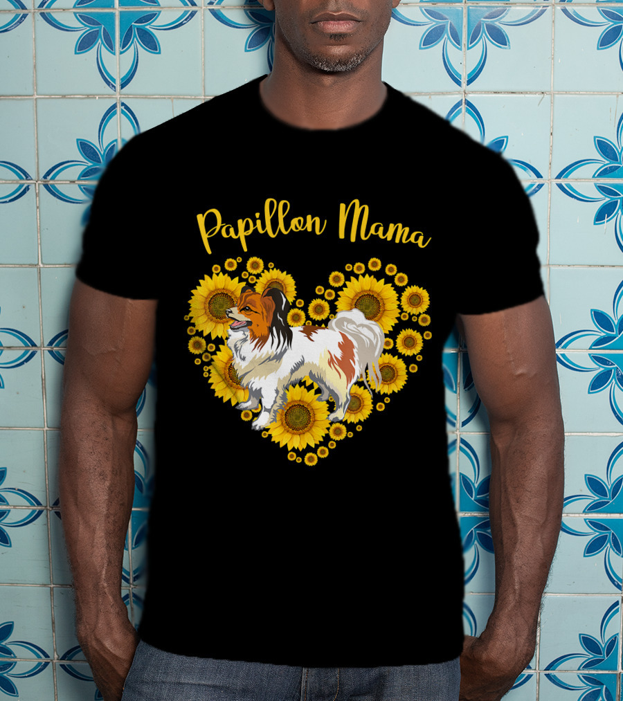 Papillon Mama Sunflower Heart T-Shirt