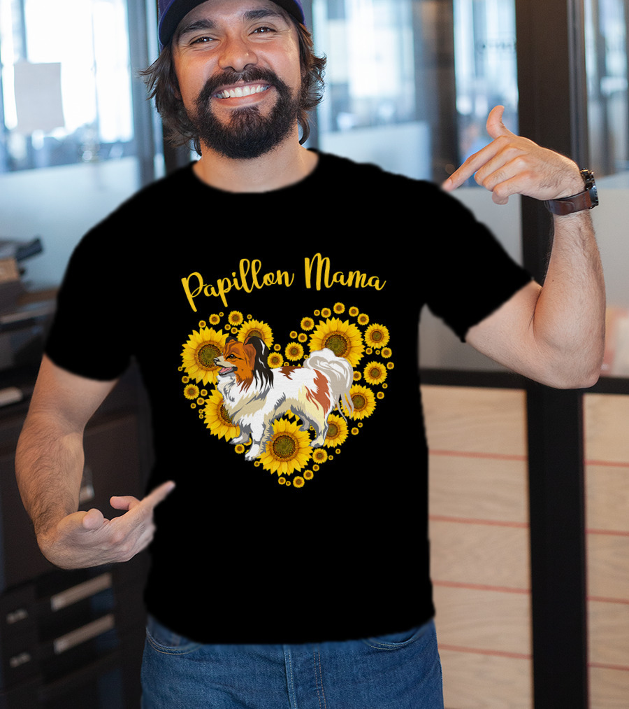 Papillon Mama Sunflower Heart T-Shirt