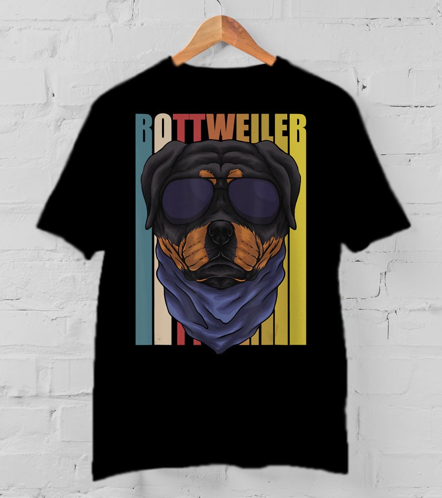 Retro Vintage Rottweiler Dog Eyeglasses Bandana T-Shirt