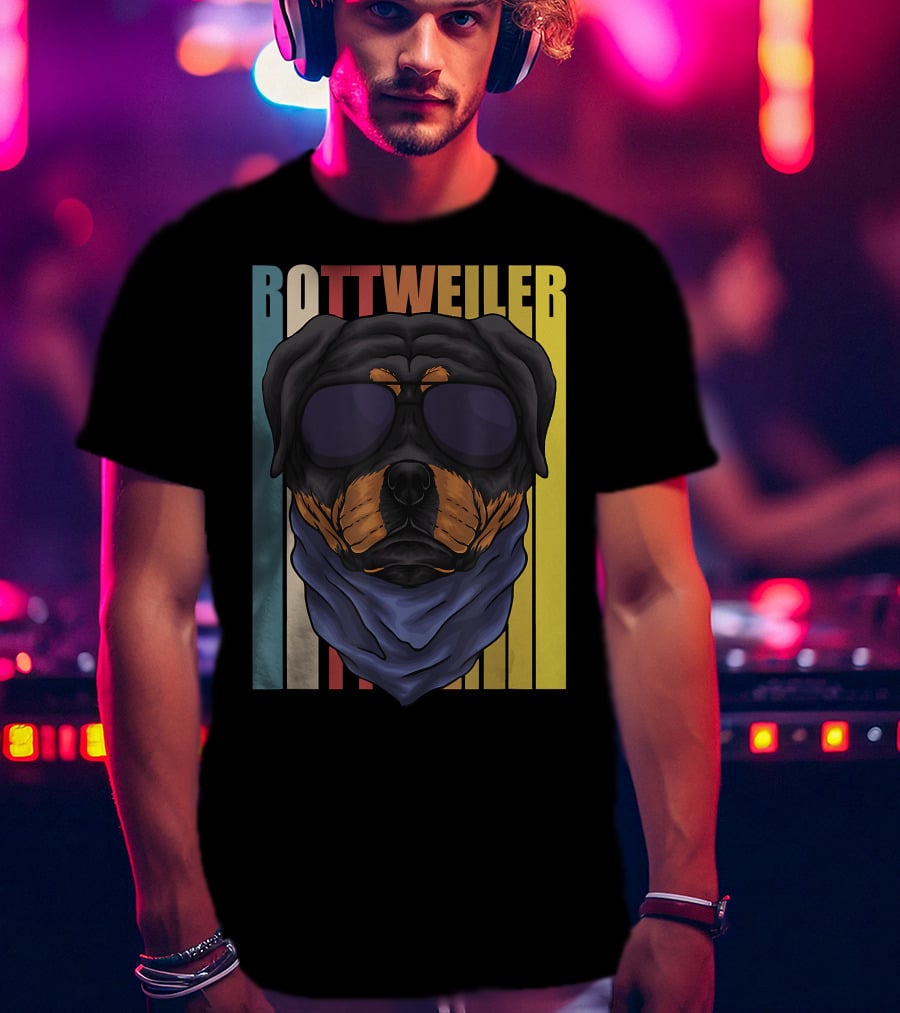 Retro Vintage Rottweiler Dog Eyeglasses Bandana T-Shirt
