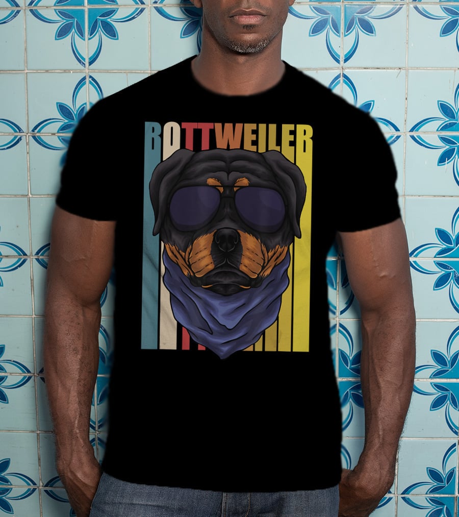 Retro Vintage Rottweiler Dog Eyeglasses Bandana T-Shirt