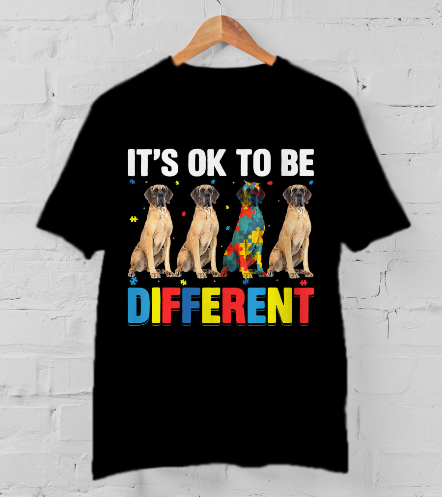 IT'S OK TO BE DIFFERENT Autism Awareness Dane Dog Dad Dog T-Shirt