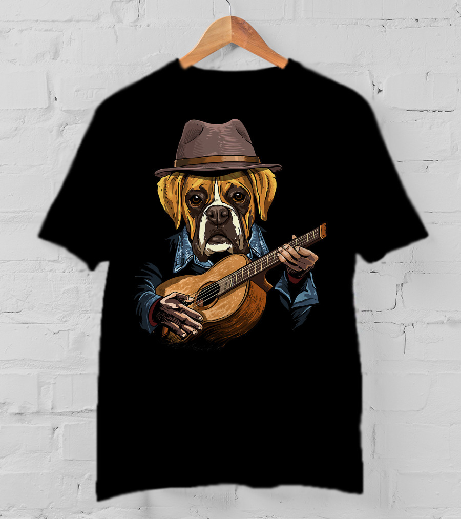 Acoustic Guitar Boxer Dog Guitar Player Guitarist T-Shirt