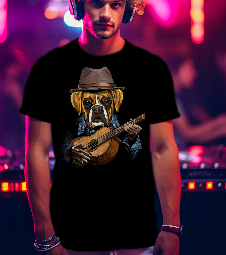 Acoustic Guitar Boxer Dog Guitar Player Guitarist T-Shirt