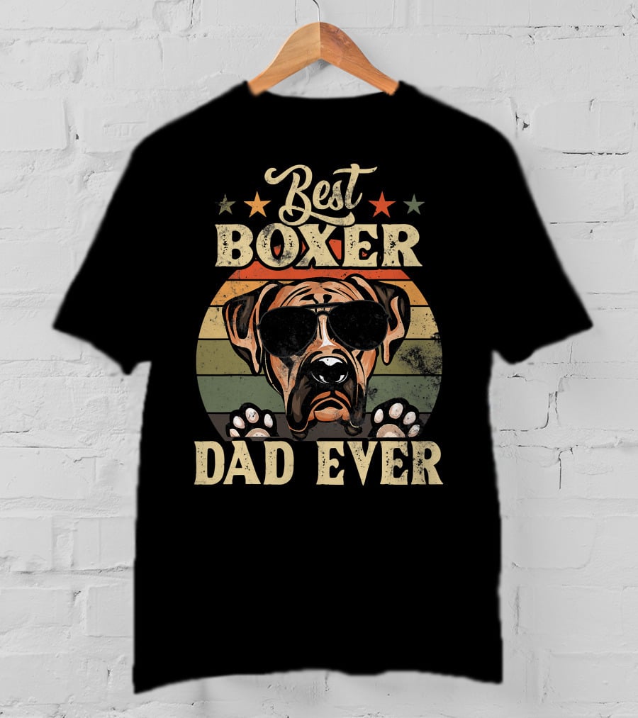 Best Boxer Dad Ever Vintage Distressed Dog Retro Stripes T-Shirt