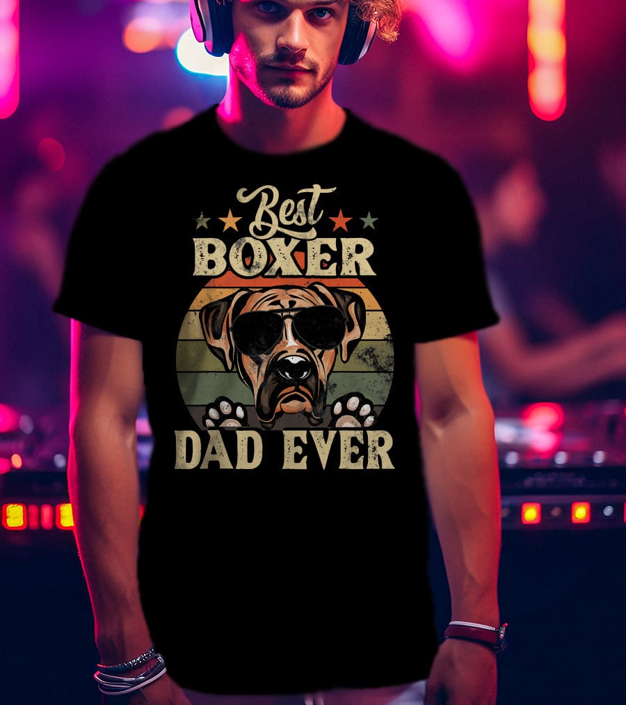 Best Boxer Dad Ever Vintage Distressed Dog Retro Stripes T-Shirt