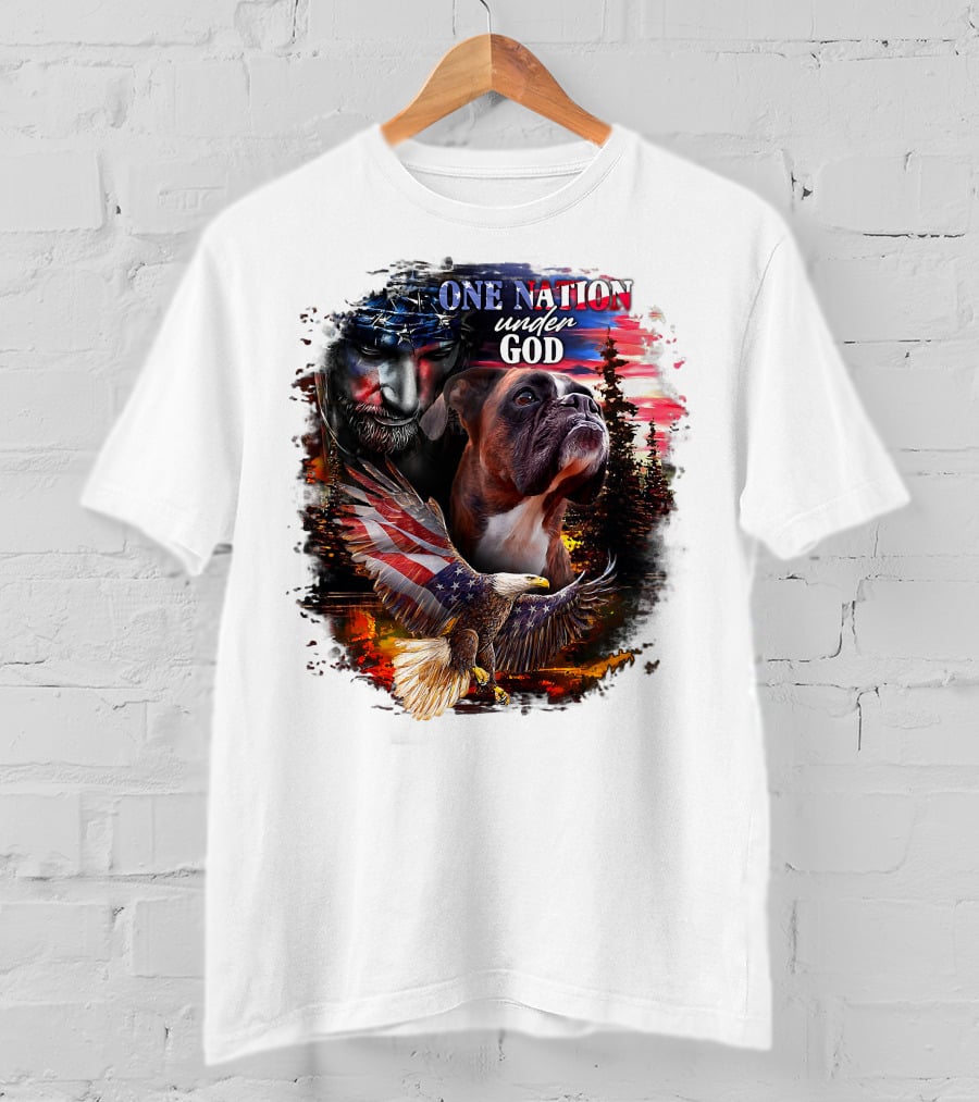 One Nation Under God Boxer With American Eagle And Flag Iconography T-Shirt