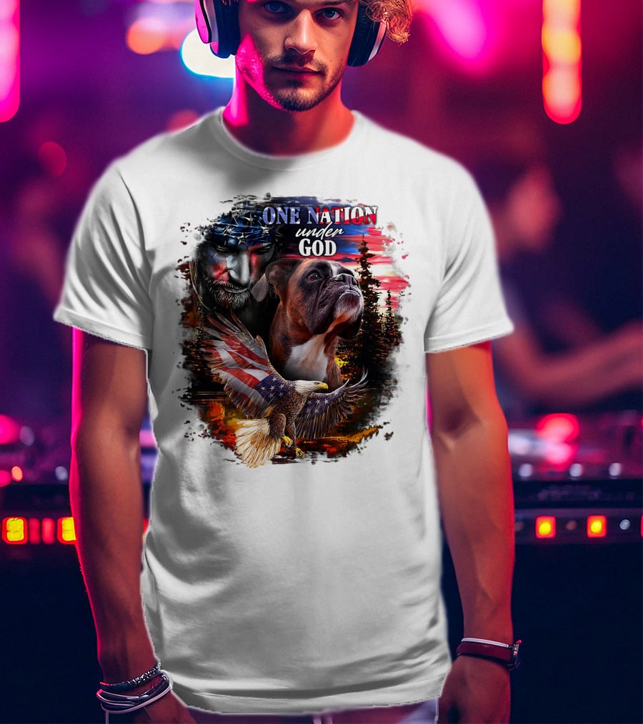 One Nation Under God Boxer With American Eagle And Flag Iconography T-Shirt