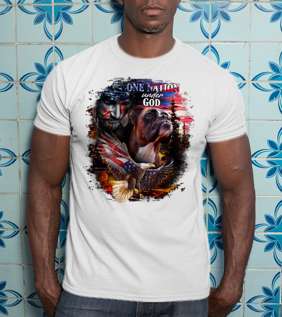 One Nation Under God Boxer With American Eagle And Flag Iconography T-Shirt