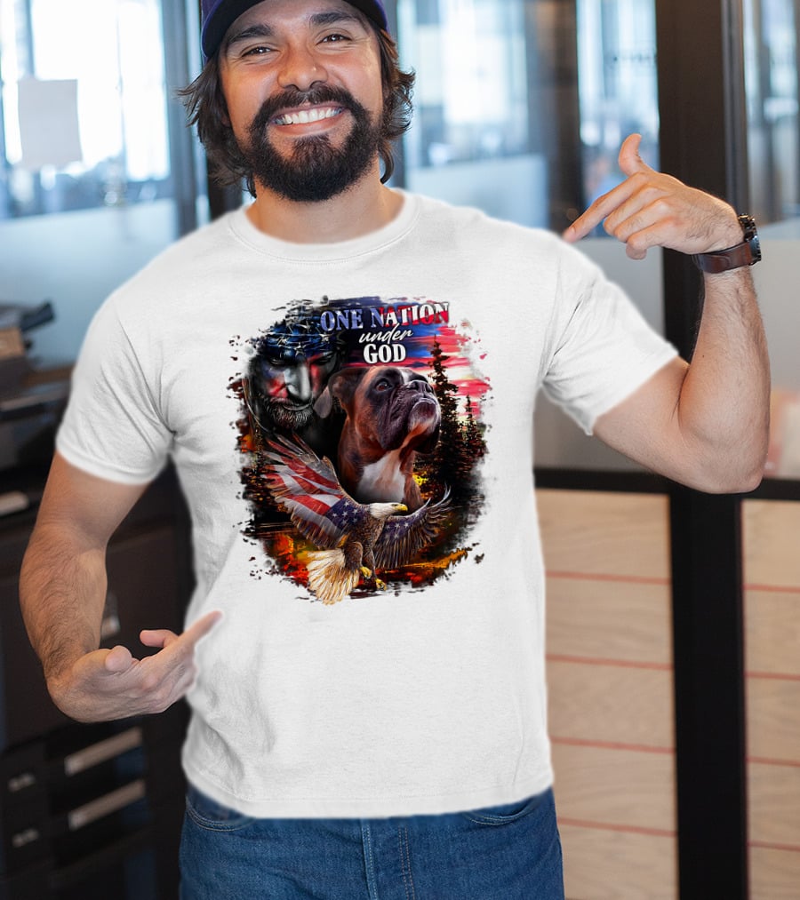 One Nation Under God Boxer With American Eagle And Flag Iconography T-Shirt