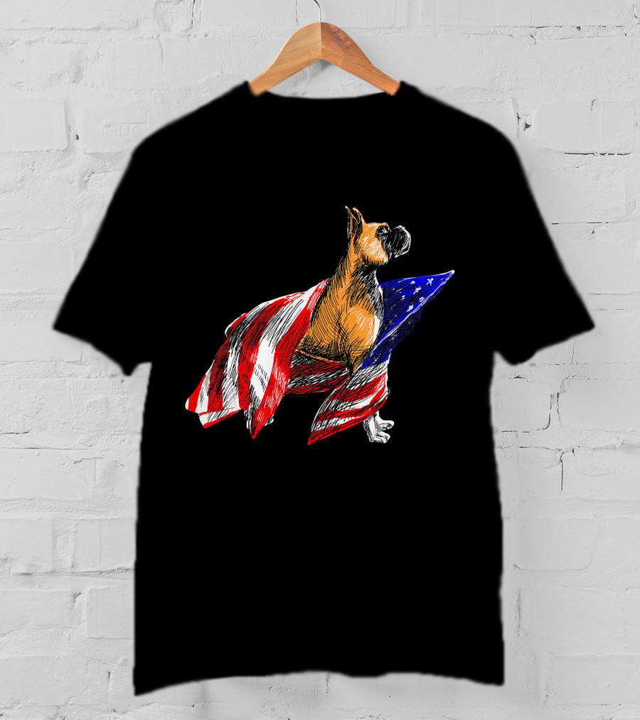 Boxer Dog Wrapped In American Flag Patriotic Symbol Dogs T-Shirt