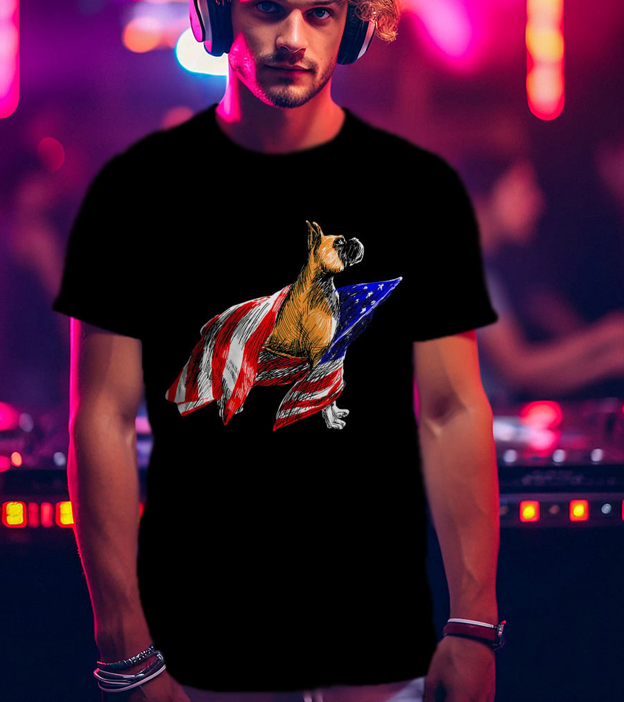 Boxer Dog Wrapped In American Flag Patriotic Symbol Dogs T-Shirt