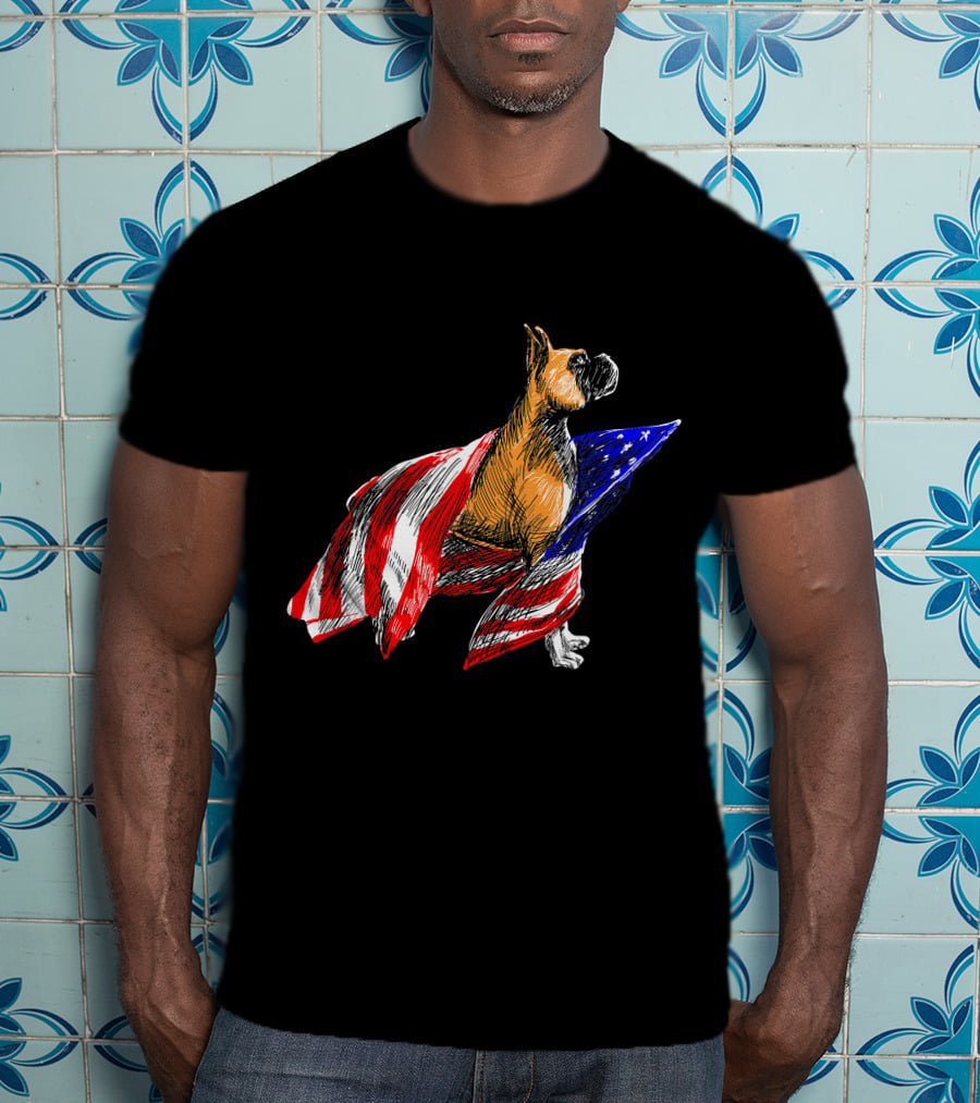 Boxer Dog Wrapped In American Flag Patriotic Symbol Dogs T-Shirt