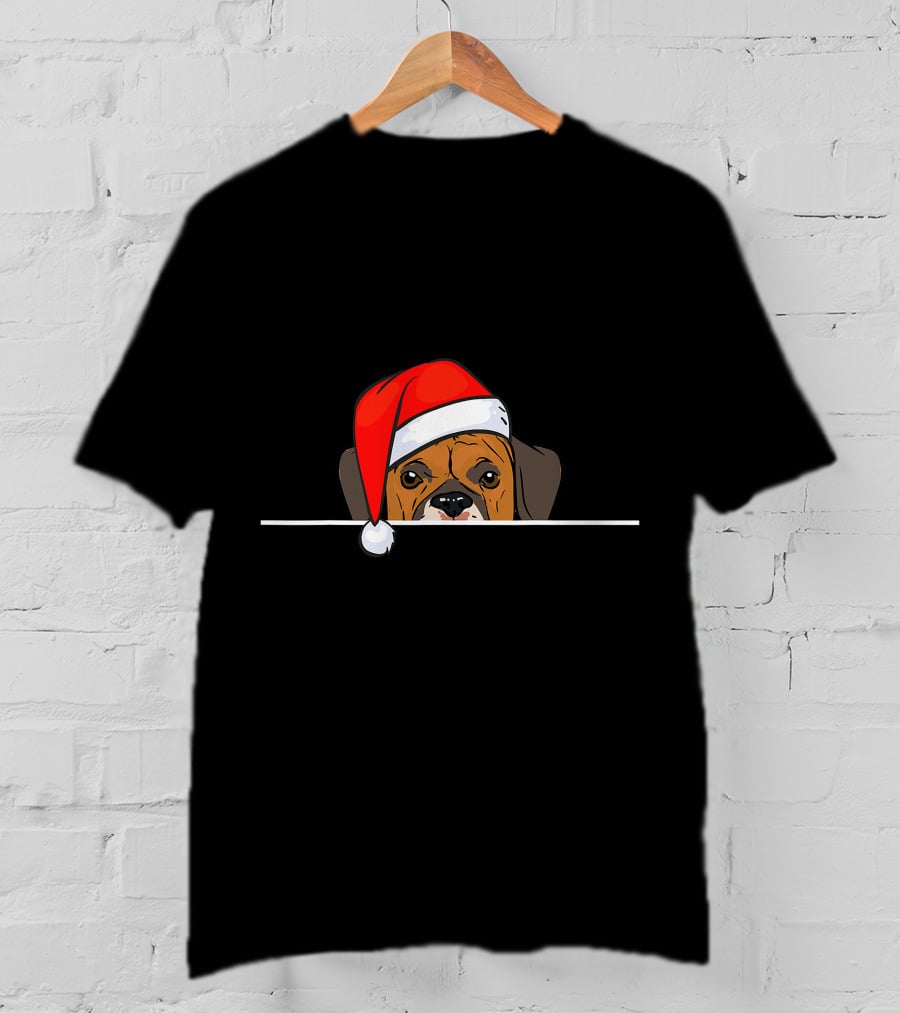 Boxer Dog In Santa Hat For Christmas T-Shirt