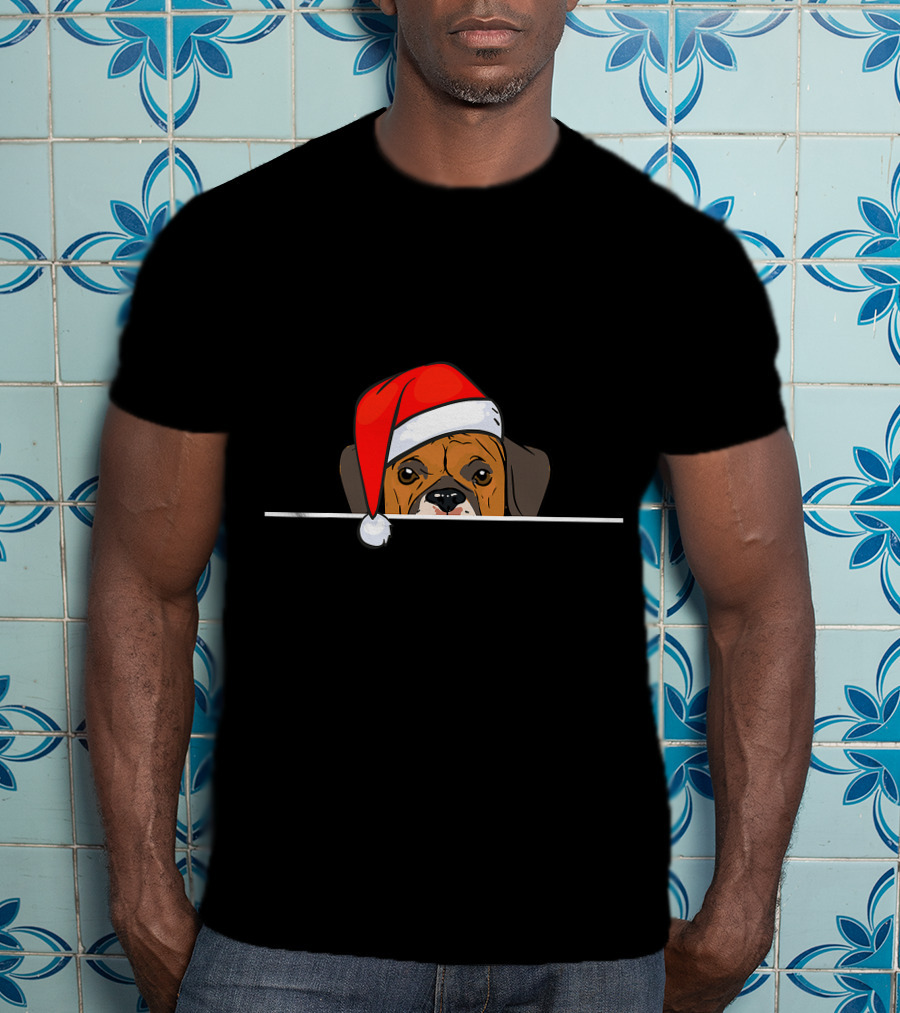 Boxer Dog In Santa Hat For Christmas T-Shirt