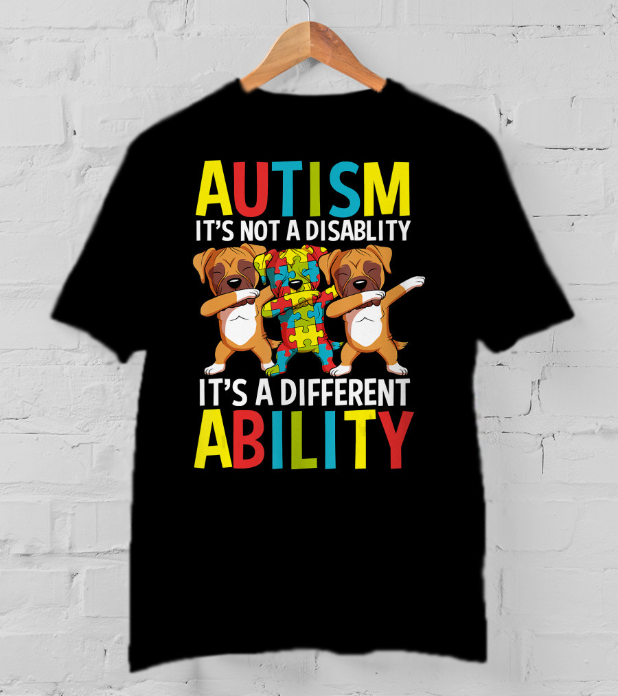 Autism It's Not A Disability It's A Different Ability Dabbing Dogs Puzzle T-Shirt