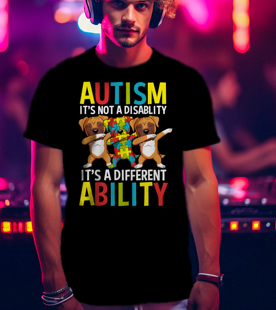 Autism It's Not A Disability It's A Different Ability Dabbing Dogs Puzzle T-Shirt