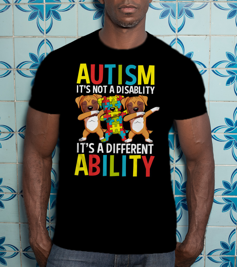 Autism It's Not A Disability It's A Different Ability Dabbing Dogs Puzzle T-Shirt