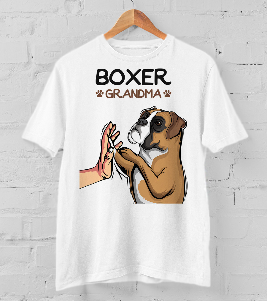 Boxer Grandma High-Five With Dog Paws T-Shirt