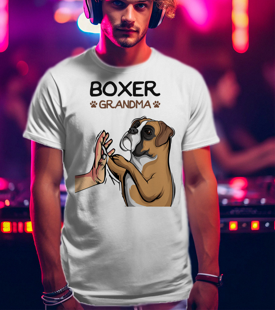 Boxer Grandma High-Five With Dog Paws T-Shirt
