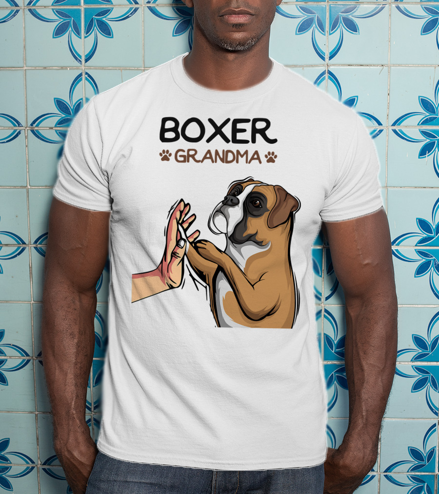 Boxer Grandma High-Five With Dog Paws T-Shirt