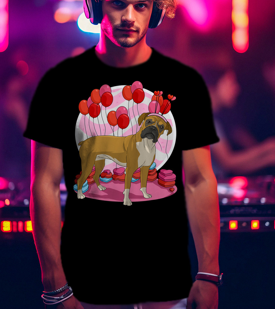 Boxer Dog With Heart Antlers And Balloons Valentine Decor T-Shirt