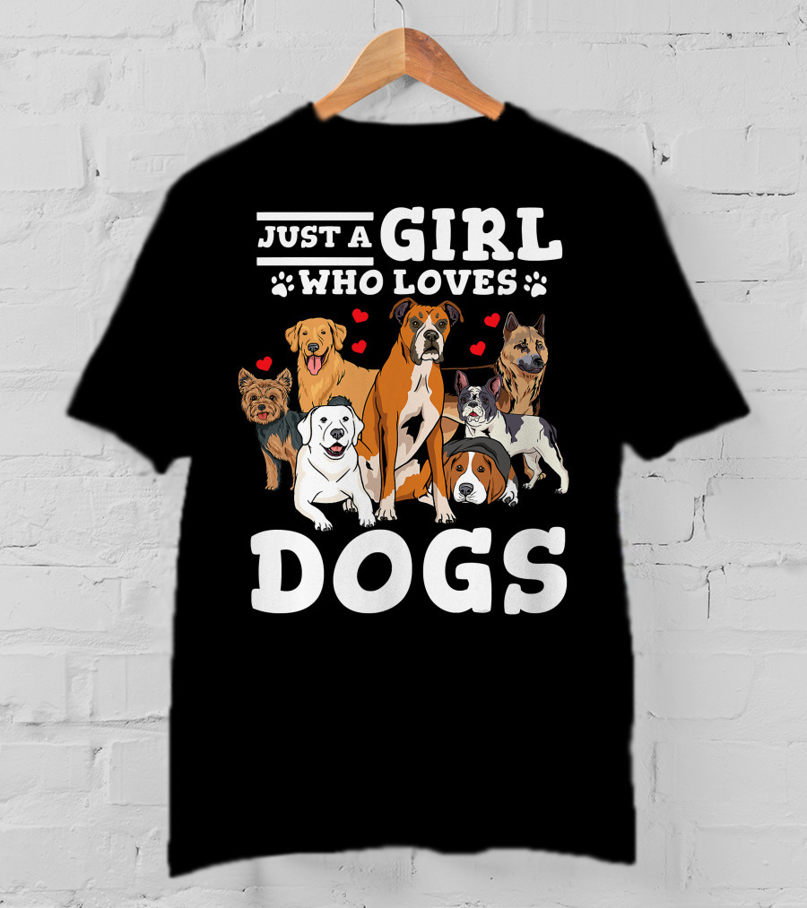 Just A Girl Who Loves Dogs With Boxer And Heart Paw Prints T-Shirt