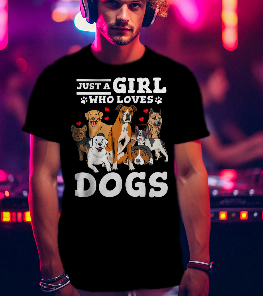 Just A Girl Who Loves Dogs With Boxer And Heart Paw Prints T-Shirt