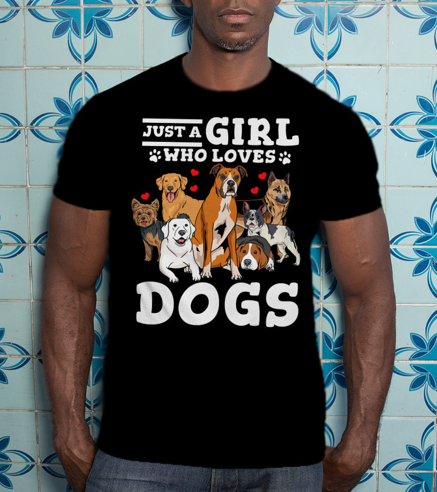 Just A Girl Who Loves Dogs With Boxer And Heart Paw Prints T-Shirt