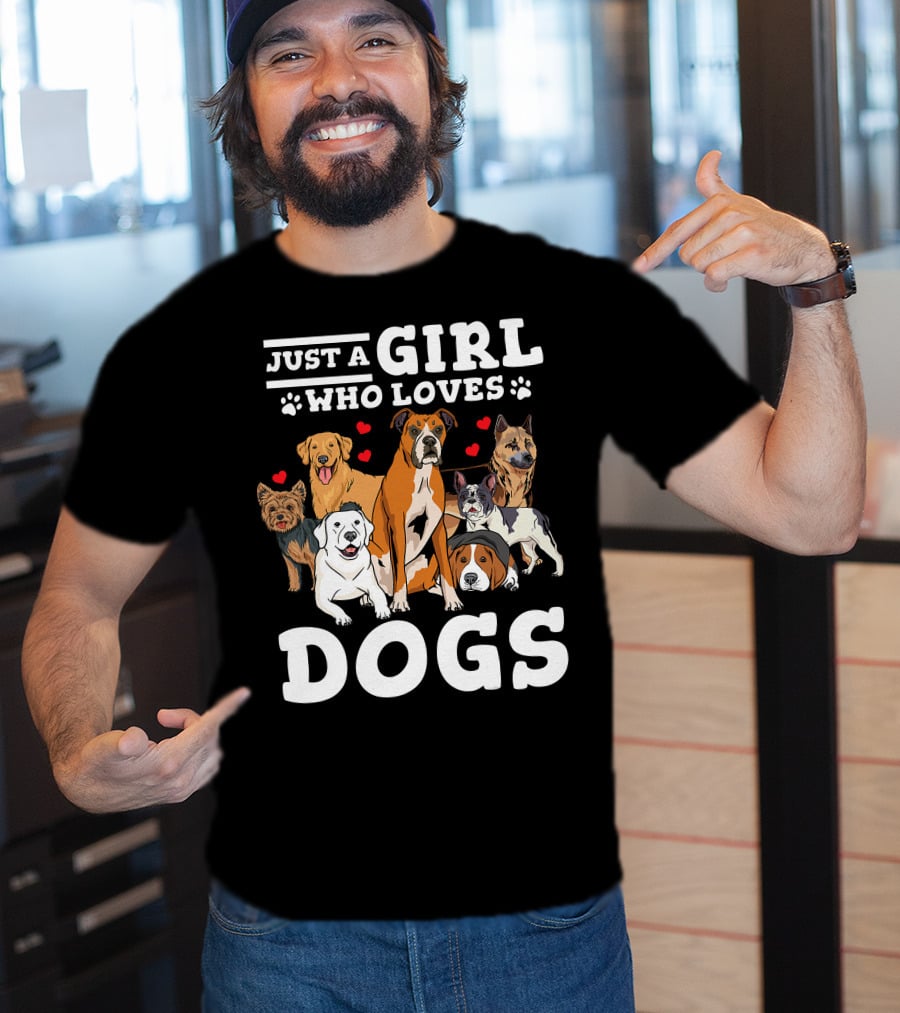 Just A Girl Who Loves Dogs With Boxer And Heart Paw Prints T-Shirt