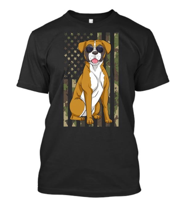 Boxer Dog Men Women Boxer Dad Mom Camo USA Flag Sunglasses T-Shirt