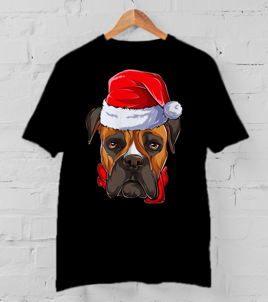 Boxer Dog Santa Hat Christmas Girls T-Shirt
