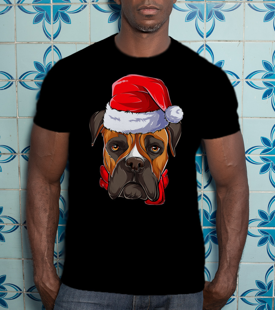 Boxer Dog Santa Hat Christmas Girls T-Shirt