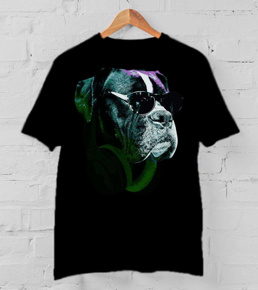 Boxer Dog With Sunglasses And Headphones Vintage Cool Canine T-Shirt
