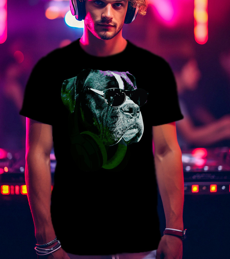 Boxer Dog With Sunglasses And Headphones Vintage Cool Canine T-Shirt