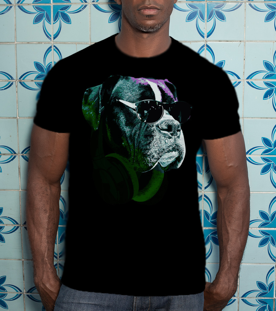 Boxer Dog With Sunglasses And Headphones Vintage Cool Canine T-Shirt