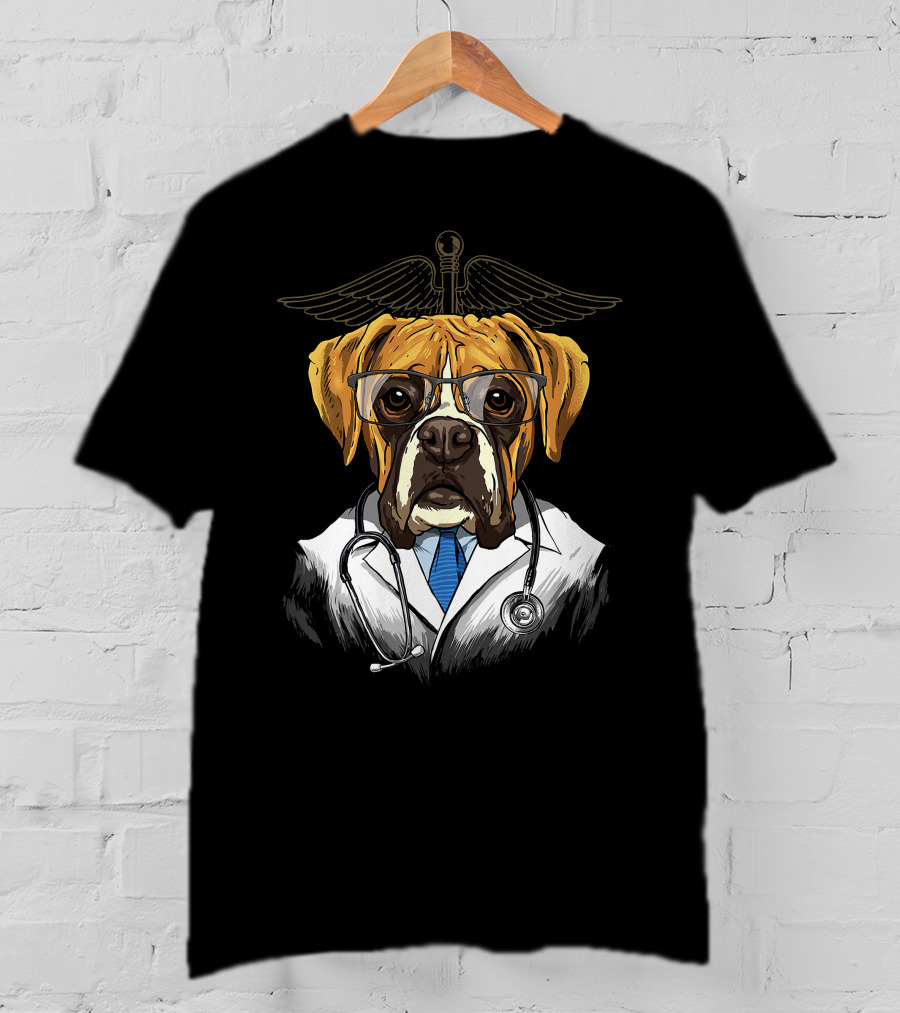 Boxer Dogtor Vet Veterinarian Dog Doctor With Stethoscope And Medical T-Shirt