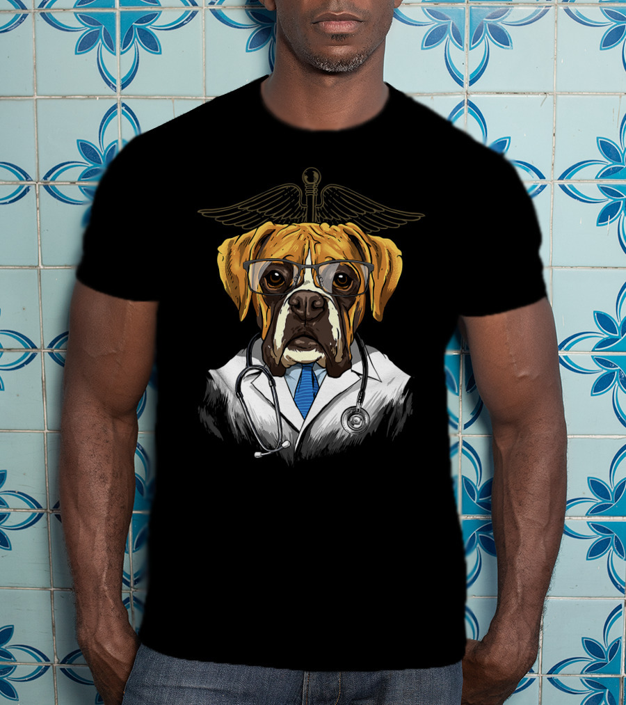 Boxer Dogtor Vet Veterinarian Dog Doctor With Stethoscope And Medical T-Shirt