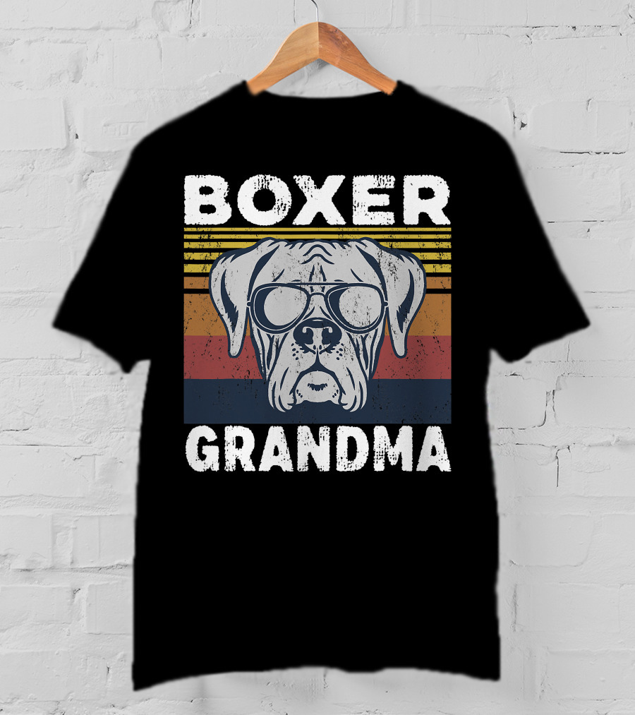 Boxer Grandma Dog Breed Pet Owner Lover Retro Sunglasses T-Shirt