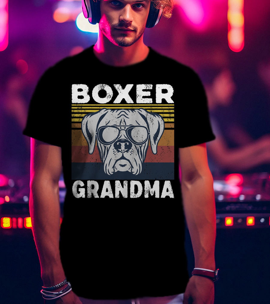 Boxer Grandma Dog Breed Pet Owner Lover Retro Sunglasses T-Shirt
