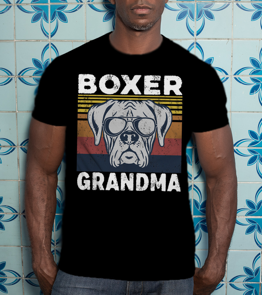 Boxer Grandma Dog Breed Pet Owner Lover Retro Sunglasses T-Shirt