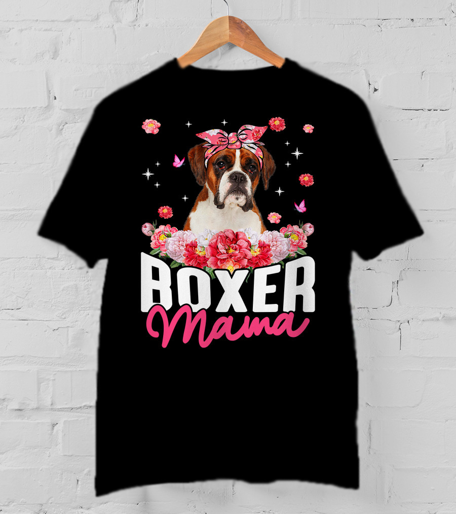 Boxer Mama Flower Bandana Blossoms And Butterflies T-Shirt